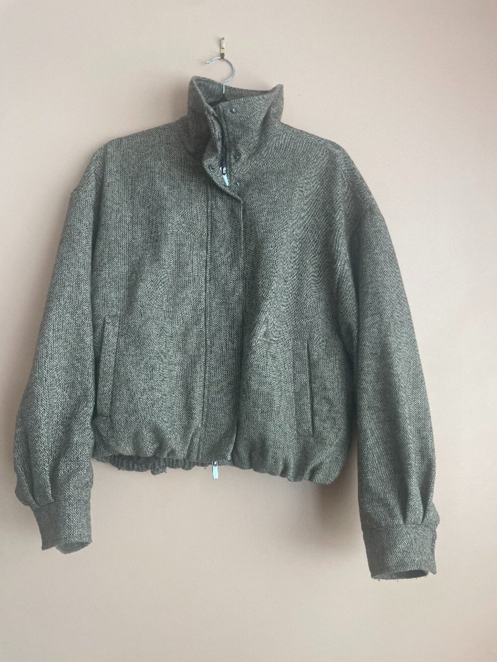 Zara Tweed High-Neck Bomber Jacket